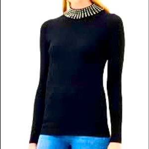 Holiday top Womens KARL LAGERFELD PARIS black Faux pearl embelished Sweater sz M